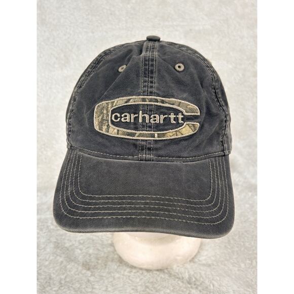 Carhartt Strapback Hat Men's One Size Gray Camouflage Logo Hunting Workwear - Picture 1 of 8